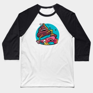 Skateboarding Poo Cartoon Baseball T-Shirt